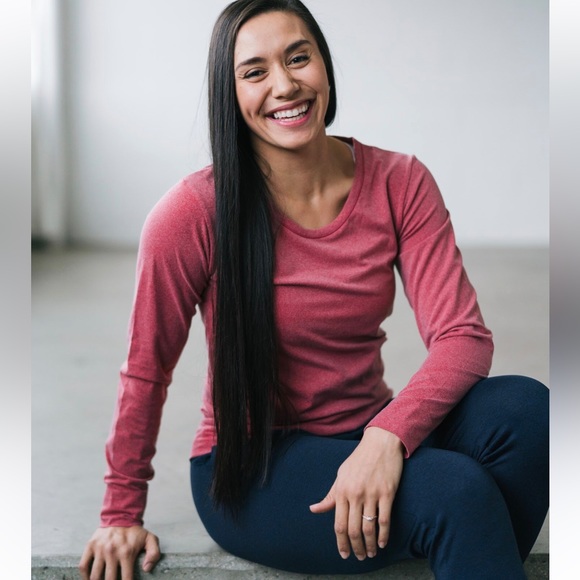 ZYIA Active Red Heather Performance Longsleeve Tee - Picture 1 of 5